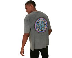 Trendyol Antraciet Oversized/Wide Cut Faded Effect Mystic Bedrukt T-Shirt Van 100% Katoen Tmnss22Ts0219