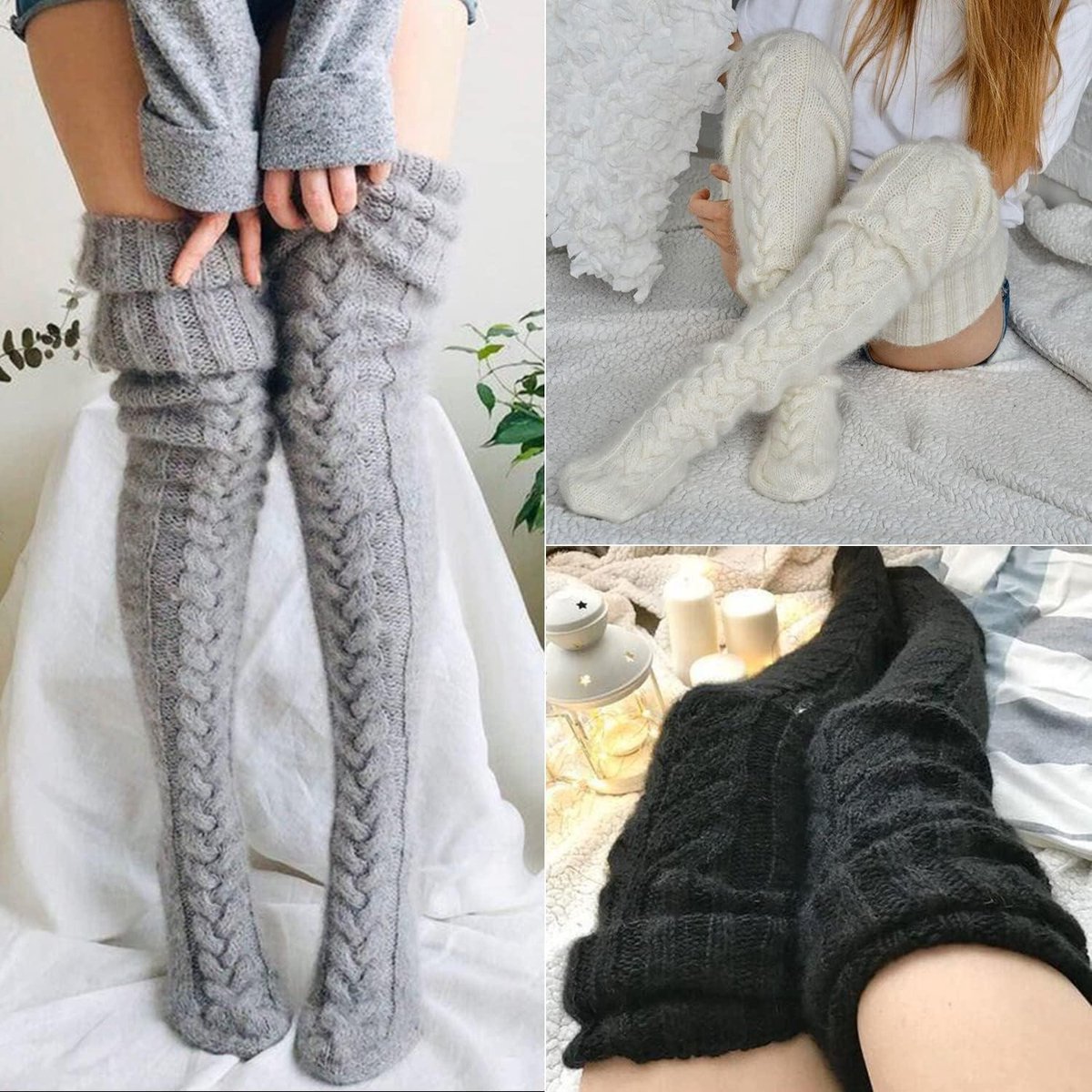 Allecto Plus - Warme overknee sokken voor meisjes | Gebreide kniekousen voor de winter - Extra lang en grof gebreid.