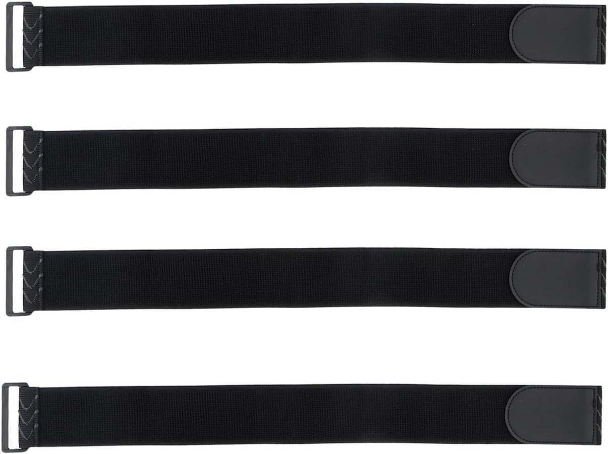 Allecto Plus - Set van 4 Elastische Banden met Klittenbandsluitingen - Antislip Stretch Klittenband - Multifunctionele Adhesive Banden voor Slangen Kabels Fiets Bagage Kamperen Yoga Matten - Zwart.