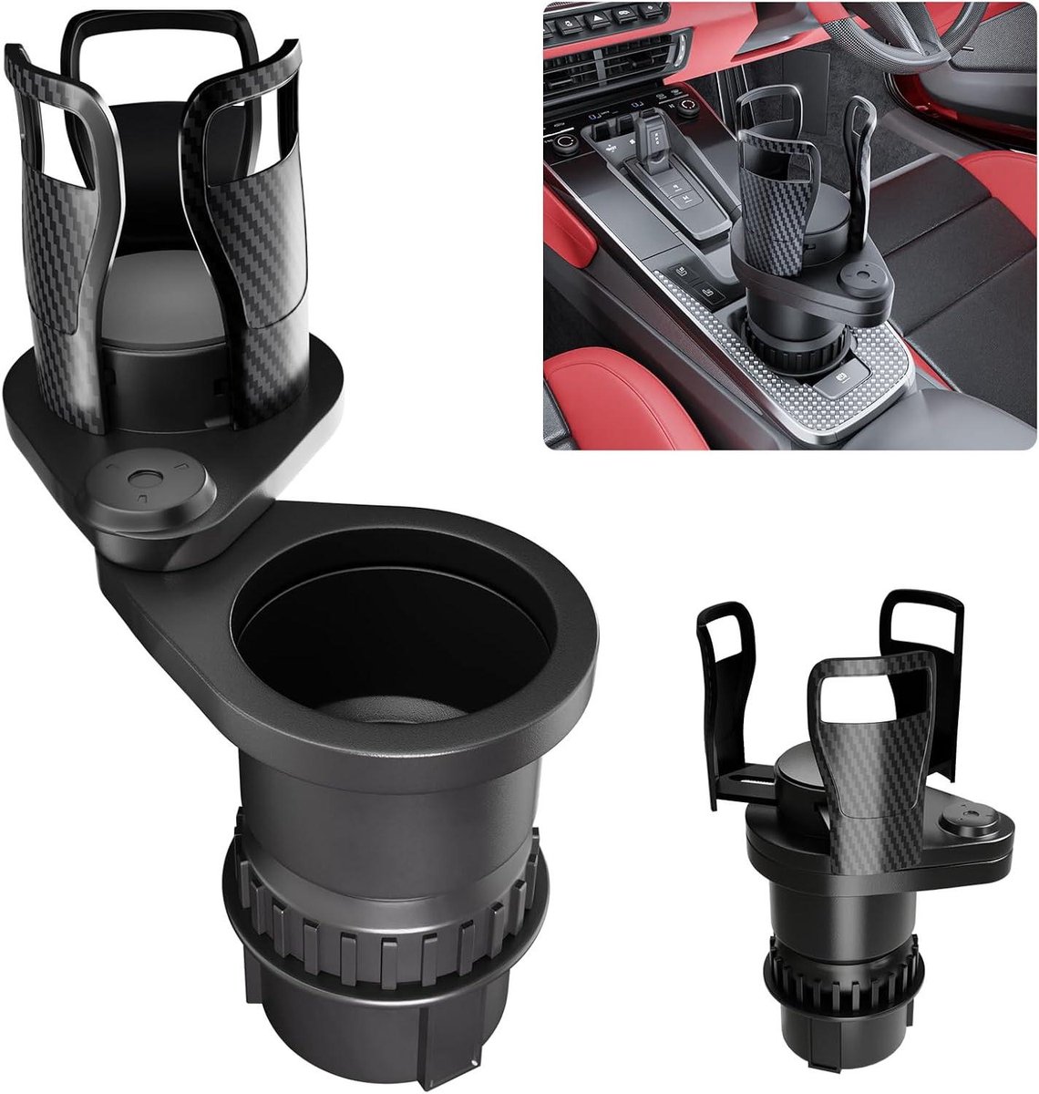 Titel: All-In-One Auto Bekerhouder - Verstelbare Basis - 2-in-1 Flessen- en Bekerhouder - 360° Draaibare Multifunctionele Houder voor in de Auto