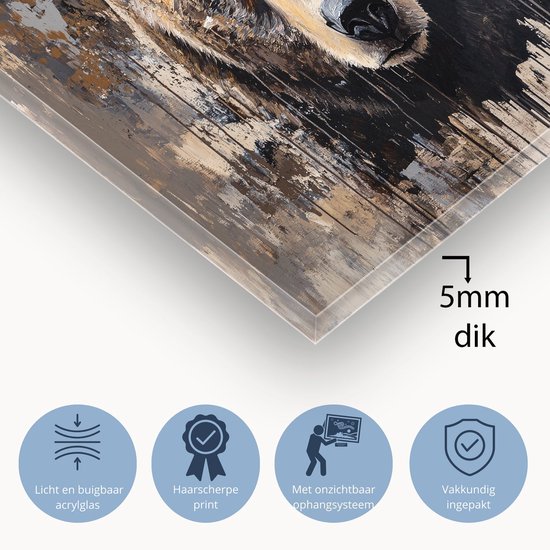Dynamisch design van een beer - Beer glasschilderij - Muurdecoratie dieren - Moderne kunst - Schilderijen op acrylaat - Schilderijen op glas industrieel - acrylglas 90x60 cm