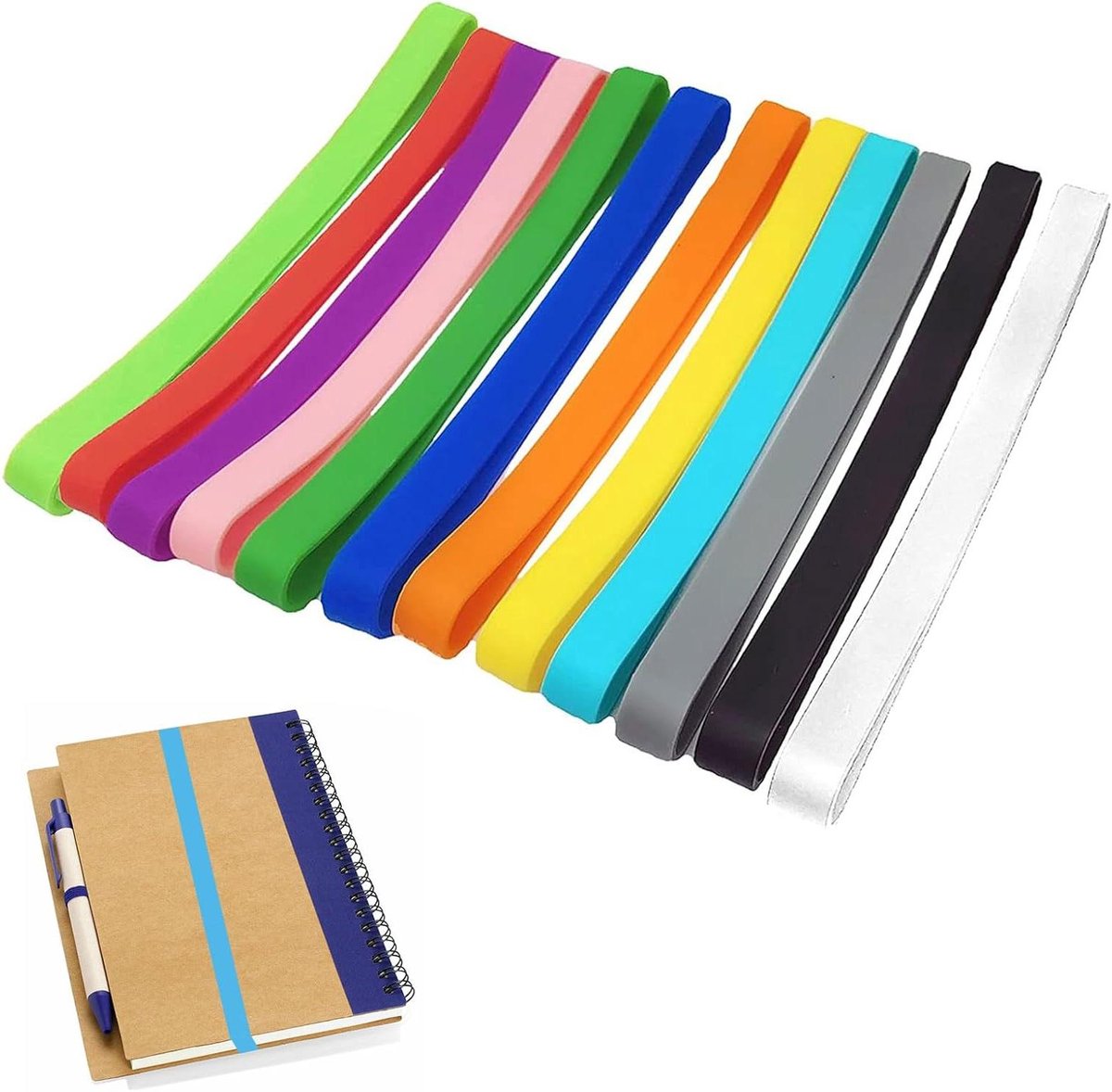 Inovra Plus - Elastische breed gekleurde rubberen banden - Set van 12 stuks