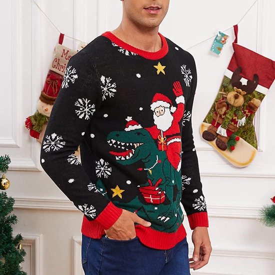 Santa Riding Dino Trex Dinosaur Christmas Ugly Sweater Sweatshirt | DE