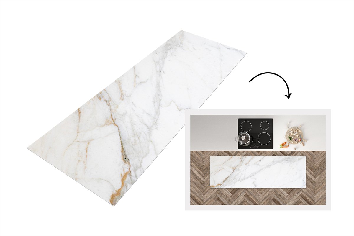 KitchenYeah Keukenloper 180x60 cm - Keukenmat vinyl Marmer - Steen - Wit - Goud - Marmerlook - Steen - Luxe - Keukenmatten loper - Keuken vloerkleed tapijt Klassiek marmer