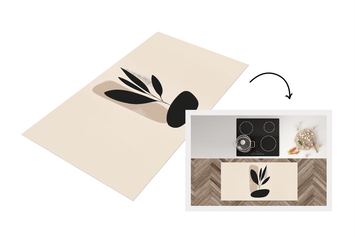 KitchenYeah Keukenloper 120x60 cm - Keukenmat vinyl Plant - Beige - Japandi - Keukenmatten loper - Keuken vloerkleed tapijt