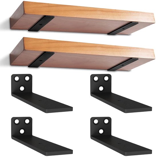 2 pack plank beugels, heavy duty industriële gesmeed stalen ijzer rustieke drijvende plank beugel, L hoek muur beugels voor planken, gemakkelijk te installeren, voor badkamer, keuken,Black,150mm/6 in