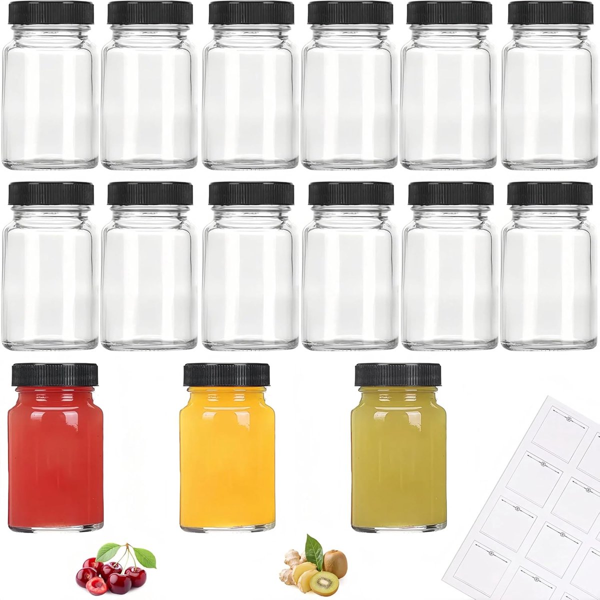 Kleine glazen flessen met deksel - 15 stuks - 60 ml - herbruikbaar