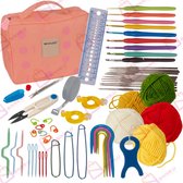99 Pièces Kit Crochet Pour Débutants Adultes - Kit Complet Portable Avec Laine, Crochets Ergonomiques Et Accessoires, Idéal Cadeau Créatif