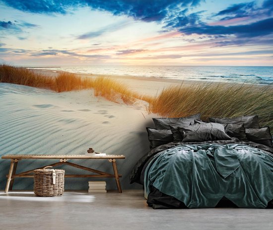 WALLARENA - Fotobehang - 150x105 cm - Fototapete van een strand met zee en duinen voor de slaapkamer of woonkamer