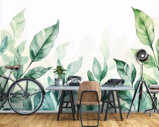 WALLARENA - Fotobehang - 250x175 cm - Fototapete bladeren groen natuur slaapkamer salon vliesbehang
