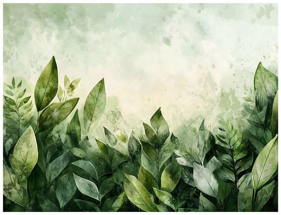 WALLARENA - Fotobehang - 350x250 cm - groene bladeren natuur beton voor slaapkamer en woonkamer