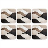 Sous-verres de verre - Vagues - Abstrait - Beige - 10 x 10 cm - Dessous de verre - Lot de 6