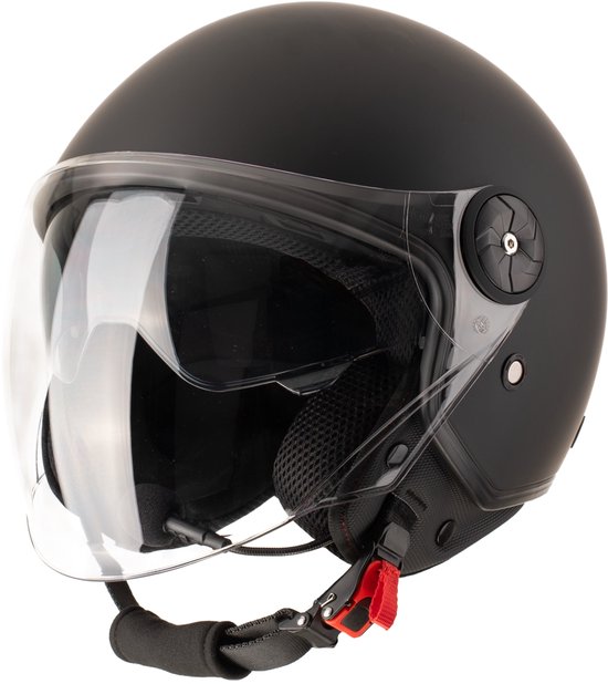 Casque VINZ Tobia Scooter avec visière solaire / Casque jet / Casque cyclomoteur / Casque moto / Casque scooter Rétro / Casque cyclomoteur / Casque cyclomoteur - Convient pour l'exigence du casque Blauw Plaque d'immatriculation - Grijs - L
