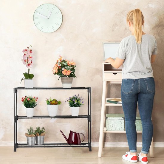 Plantenrek 3 etages voor bloem- & plantenpotten binnen - HxBxD: 72 x 91 x 28 cm zwart
