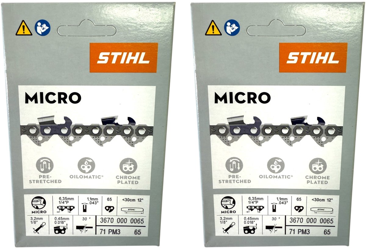 Stihl 2x 1/4" Picco Micro 3 (PM3) zaagketting 30 cm 1/4" P 1,1 mm 65 TG 2 stuks ( 2x 36700000065 )