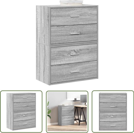 Armoires grises vidaXL - Armoires - Armoires à 2 tiroirs, 2 pièces, 60 x 31 x 40 cm, bois traité gris Sonoma - Armoires en bois - Armoires de rangement - Commodes