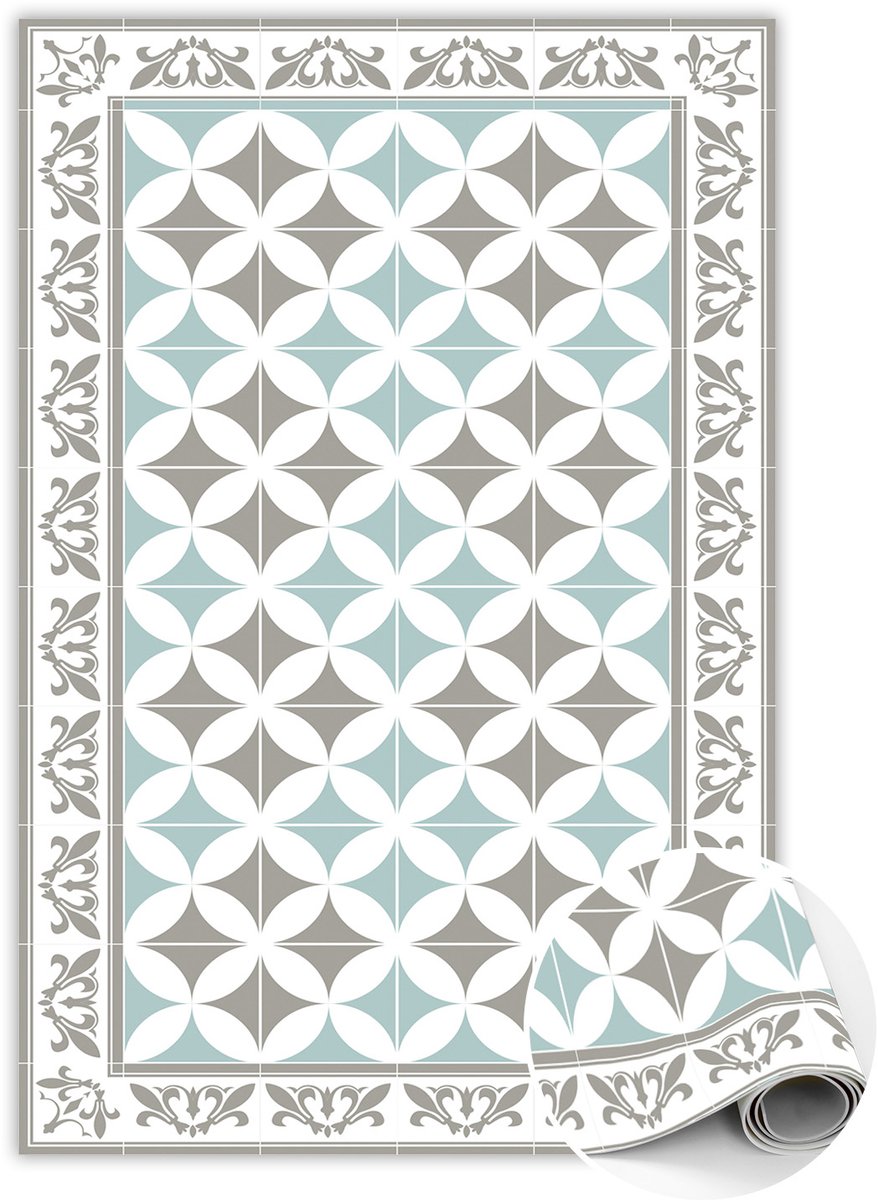 Tulup Vinyl Tapijt - Portugese tegels Vloerkleed Vinyl - 60 x 90 cm - Wit PVC Tapijt - Tapijt Vinyl - Vinyl Vloerkleed - Haltapijt - Kantoortapijt