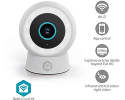 Nedis SmartLife Beveiligingscamera Buiten - Spotlight - 3MP Full HD 1296p - IP65 - Bewegingssensor - Nachtzicht - Wit