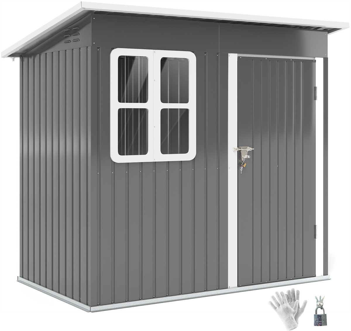 Outsunny-Gartenhaus-Stahl-211L x 133B x 190H cm-Dunkelgrau