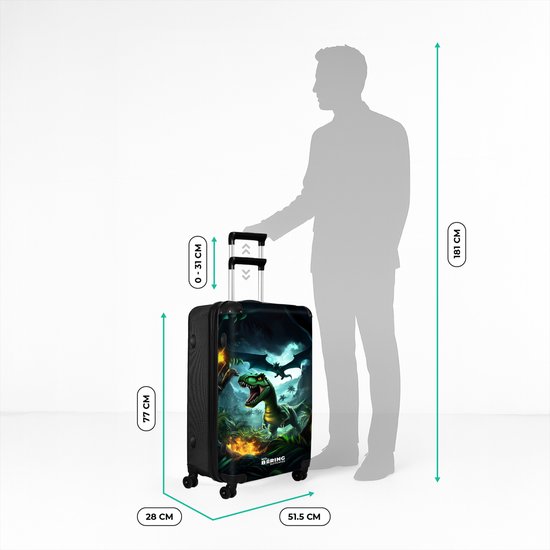 NoBoringSuitcases.com® - Grande valise - Valise de voyage légère - Dinosaurus et dragon dans une vallée de jungle enflammée - Trolley à 4 roues - Grand trolley XL - 98 litres de bagages