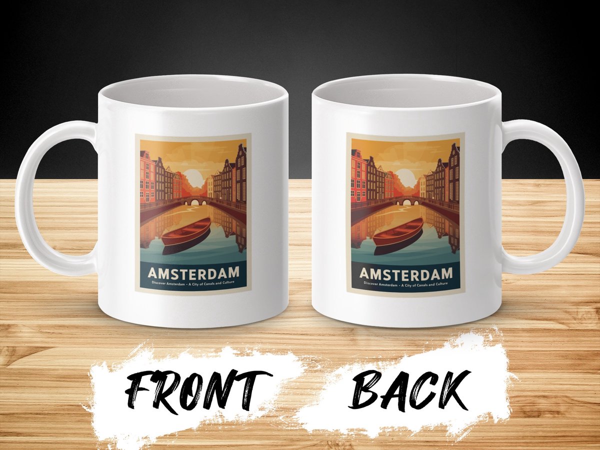 Amsterdam Mug, Canals en Cultuur Koffiemok, Nederlandse Reis Mok, Vintage Stadsgezicht Mok, Souvenir Mok, Amsterdam Reizen Mok