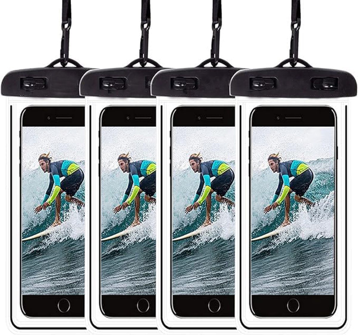 Waterdicht telefoon zak-waterdicht telefoonzakje-waterdichte telefoonhoesjes-waterdichte telefoontas- Onderwater telefoonhoesje, droogtas, lanyard, universeel - Geschikt voor telefoons kleiner dan 6 inch-zwart- 4-pack -20.5*10.5cm