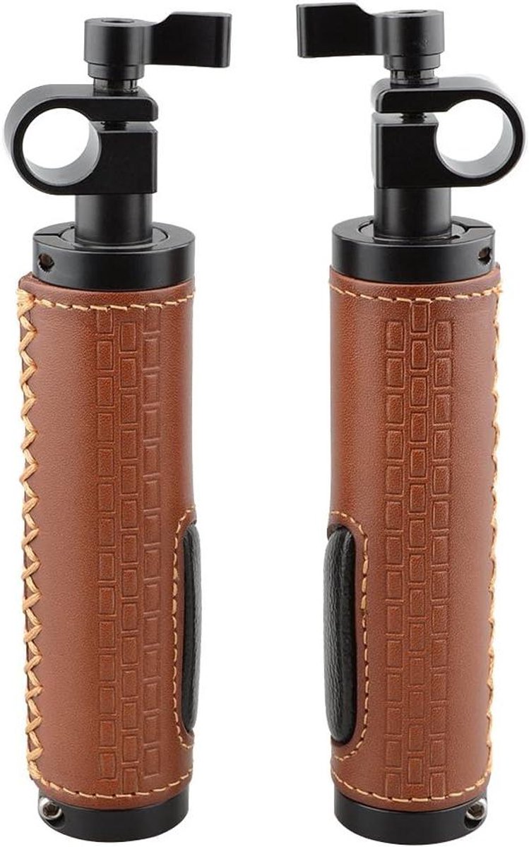 15mm Rod Clamp Handvat - Leren Handvat - Voor DSLR Camera Rod Systeem (1 Paar) - Stabiele Grip - Accessoire - Fotografie - Duurzaamheid