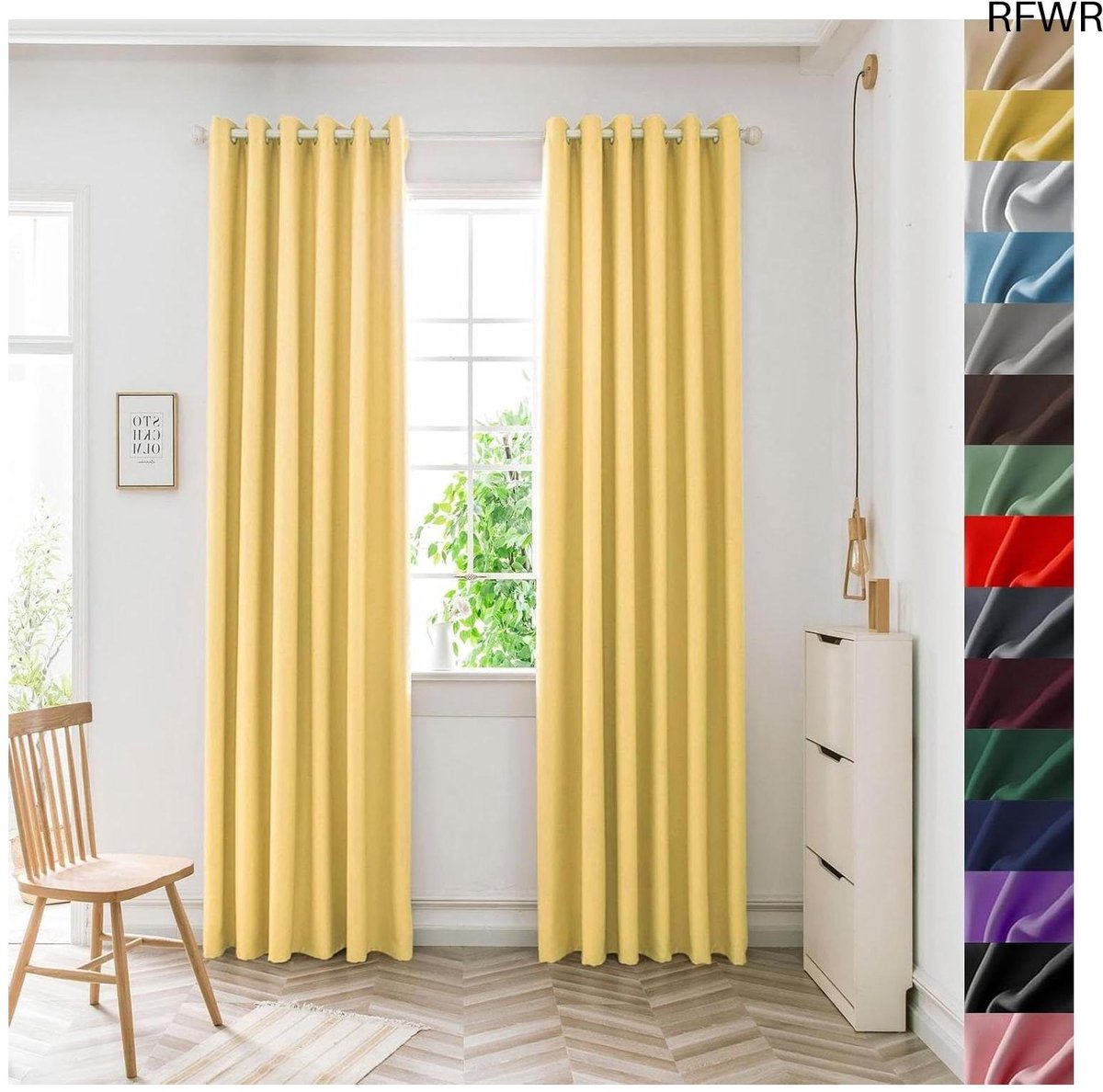 RFWR® Isolerende Verduisteringsgordijnen 140 x 80 cm voor Slaapkamer en Woonkamer - Geluiddicht & Energiezuinig - Kant-en-Klaar - Geel