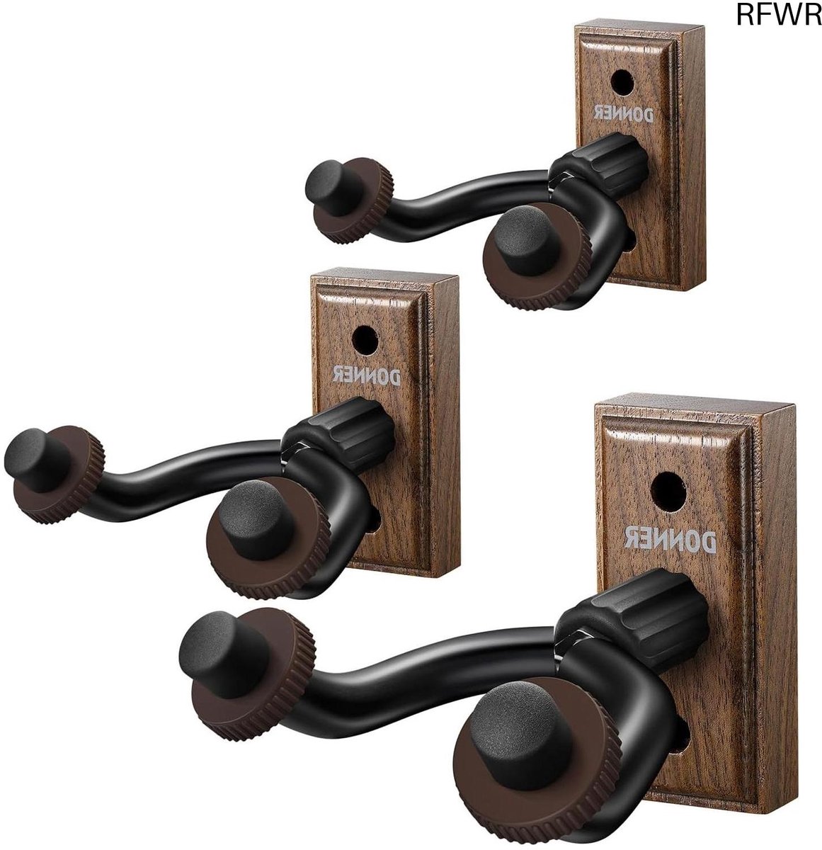 RFWR® Wandmontagehanger voor Gitaren en Snaarinstrumenten - Zwarte Walnoot Muurhaak (3-pack)