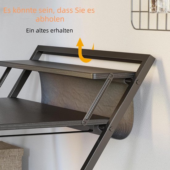 Bureau inklapbaar, klein, klapbureau met wielen, 80 cm breed, kleine accutertafel met plank, opvouwbare klaptafel, werktafel voor thuiskantoor, ruimtebesparend, industrieel design, esdoornkleur