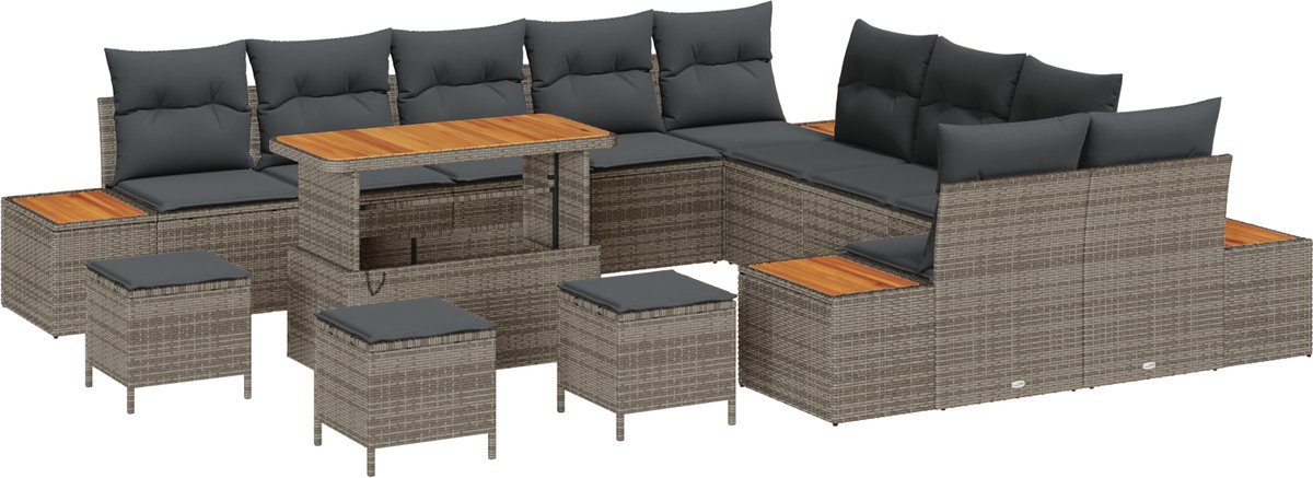 vidaXL - Tuinbank - Set - met - kussen - met - opslag - 14 - pcs - Grijs - Poly - rattan