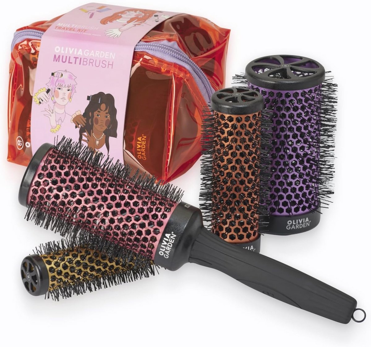 4-in-1 Ronde Borstelset voor Reis - Verwisselbare Vaten voor Perfecte Styling