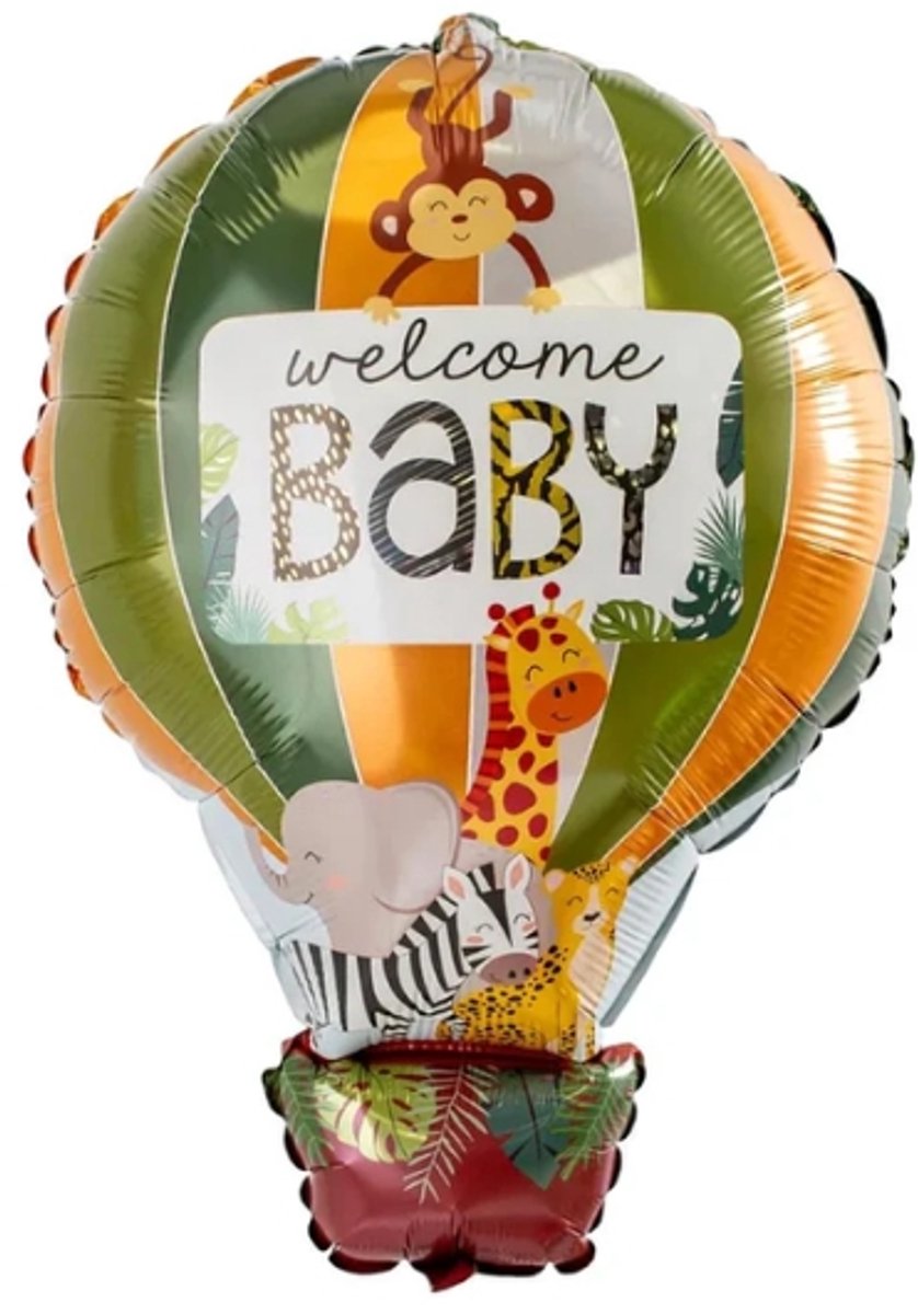 Folieballon Luchtballon Welcome Baby Jungle (90x58cm)