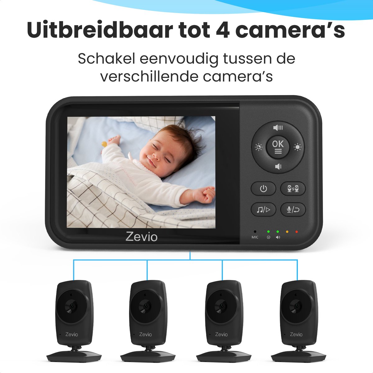 Afbeelding 2 van Zevio Babyfoon Comfort - Babyfoon Met Camera - Baby Monitor - Baby Camera - Zwart