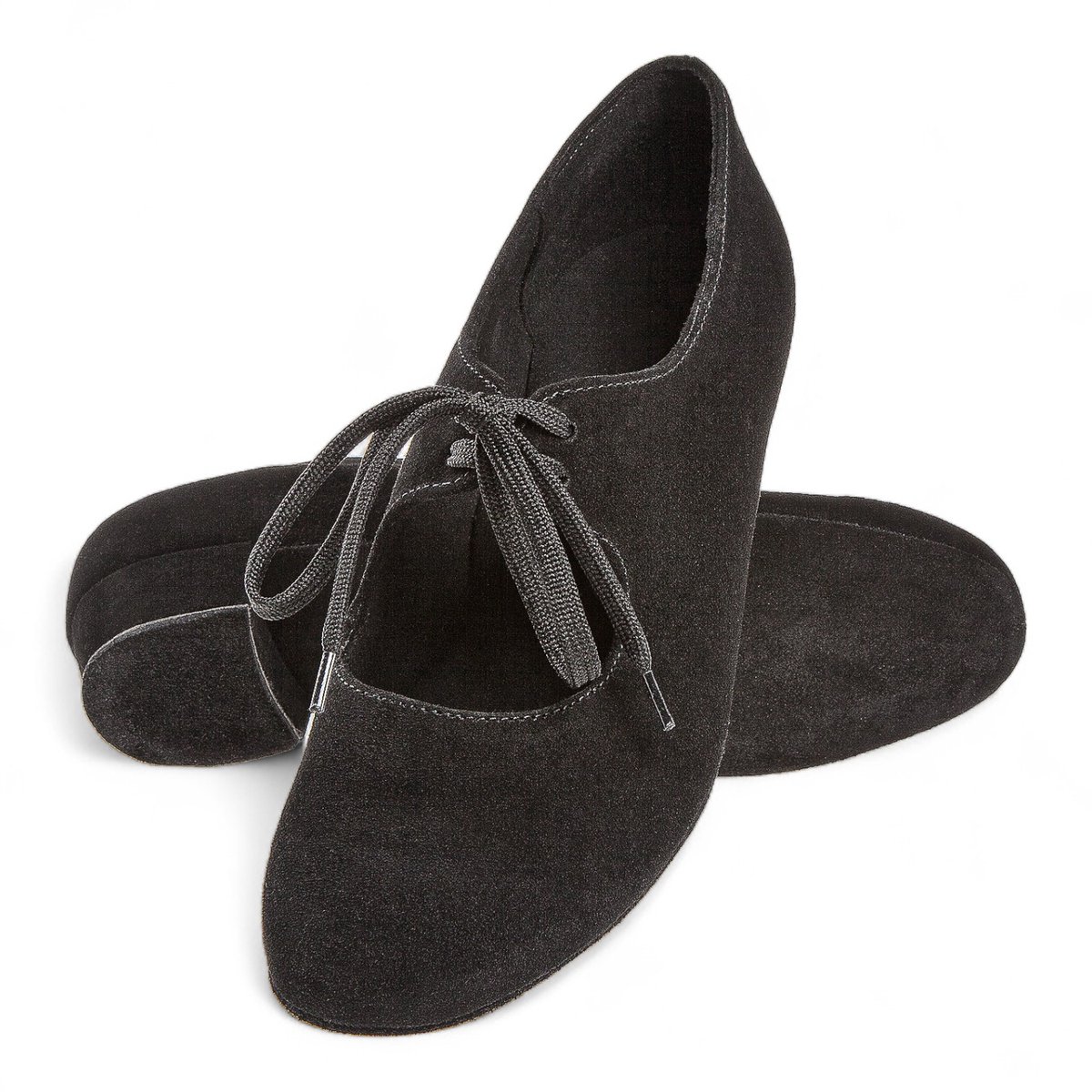 Comfortabele dames dansschoenen - Zwart suède - Diamant 057 - 029 - 001 - Stevige blokhak 2,8 cm - Vetersluiting - Comfort voetbed - Comfortabele oefenschoen - Ronde gesloten neus - Flexibele suede zool - Ballroom, Social - Diamant - Zwart - 35.5