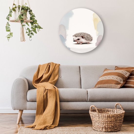 Hérisson mignon aux tons doux - Cercles muraux hérisson - Décoration murale ronde animaux - Aquarelle - Cercle mural design Forex - Peinture d'art - Cercle mural Forex 60x60 cm