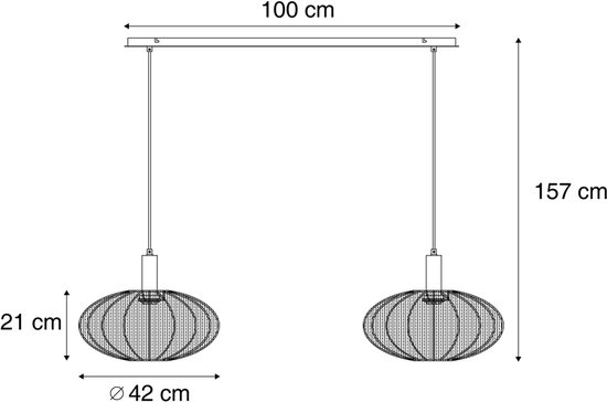 QAZQA bida - Suspension Japandi pour table à manger | dans la salle à manger - 2 lumières - L 127 cm - Beige - Salon | Chambre à coucher | Cuisine