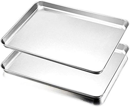 P&P CHEF Ensemble De Plaques De Cuisson Et Grilles (2 Poêles + 2 Grilles), Plaque De Cuisson En Acier Inoxydable Et Grille De Refroidissement Pour Biscuits, Viandes, Dimensions 40,6 X 30,5 X 2,5 Cm