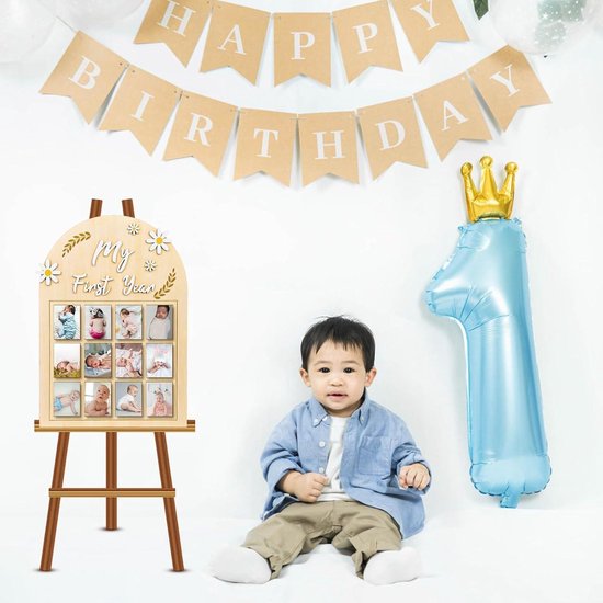 Babyfotolijst, Mijn Eerste Jaar Fotodisplay Houten Bord Gepersonaliseerde 12 Maanden Pasgeboren Fotolijsten Display voor Babyverjaardag Kinderkamerdecoraties