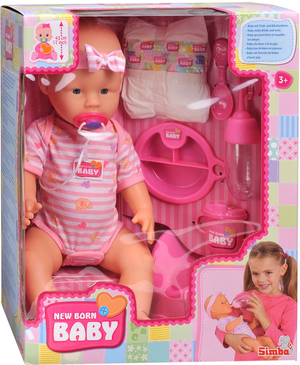 Simba - New Born Baby - Babypop - 43 cm - slapende ogen - roze - drink en plasfunctie - babypop — afbeelding 9
