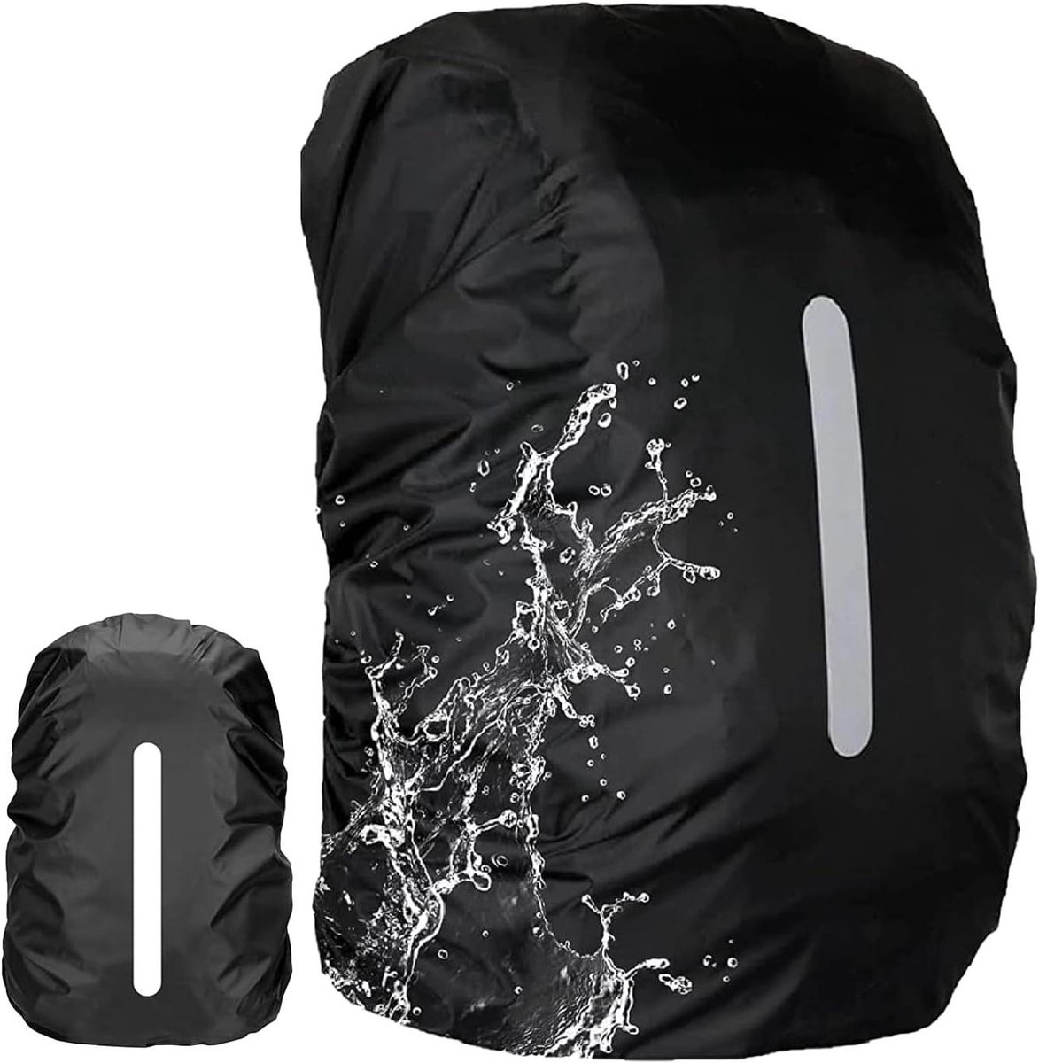 Allecto Plus - Waterdichte regenbescherming voor rugzakken (40-45 l) - Reflecterende rugzak hoes - Ideaal voor wandelen, kamperen, reizen en fietsen - Zwart