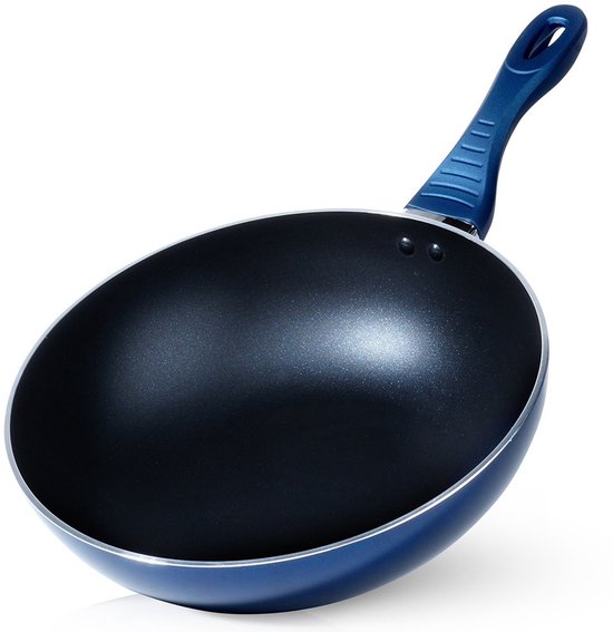 Home Theory Aluminium wokpan met antiaanbaklaag van 32 cm/12,5 inch met deksel - grote niet-stick wokpan voor Aziatische en Indiase keuken, dubbele handgrepen, niet-giftige diepe koekenpan met deksel