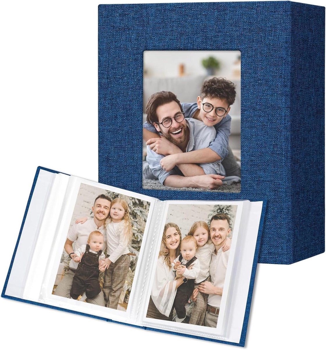 Allecto Premium - Fotoalbums 10x15 cm voor 100 foto's - Set van 2 stuks - Blauw - Linnen Omslag - Voor Kunstwerken en Ansichtkaarten - 50 Vakken