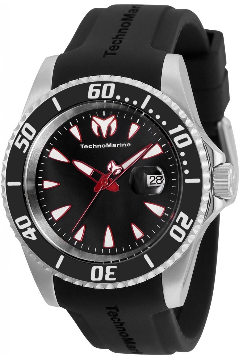 TechnoMarine Manta TM-220113 Heren Horloge - Waterdicht - Analoog - Quartz Uurwerk - Roestvrij Staal met zwarte Wijzerplaat - 42mm