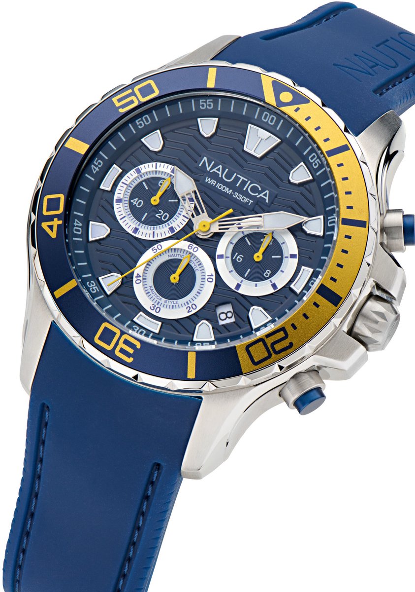 Nautica Nst Quartz Chronograaf Horloge Blauw Kast: 100% Roestvrij Staal. Armband: 100% Siliconen 44 NAPNSS501, NAPNSS502
