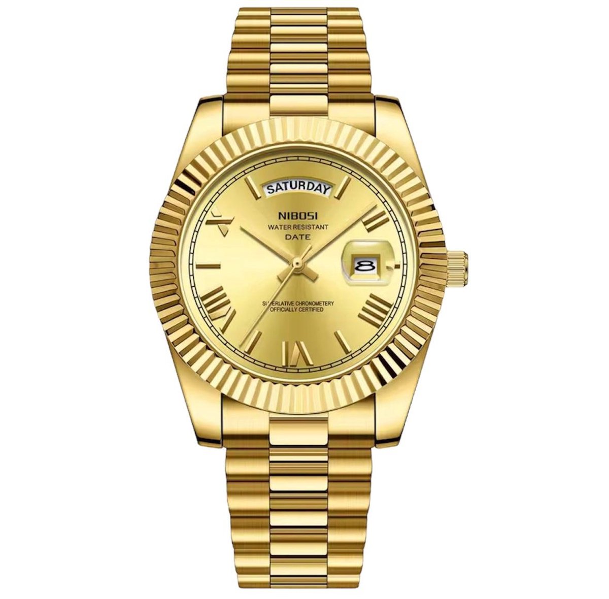 Nibosi - Herenhorloge - Polshorloge - Heren - Horloge - Horlogedoos - Mannen - Goud - RVS - Romeinse Cijfers