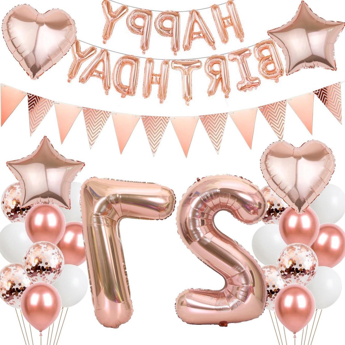 Allecto Plus - Set feestelijke ballonnen roze goud thema 27e verjaardag vrouwen (nummer 27)