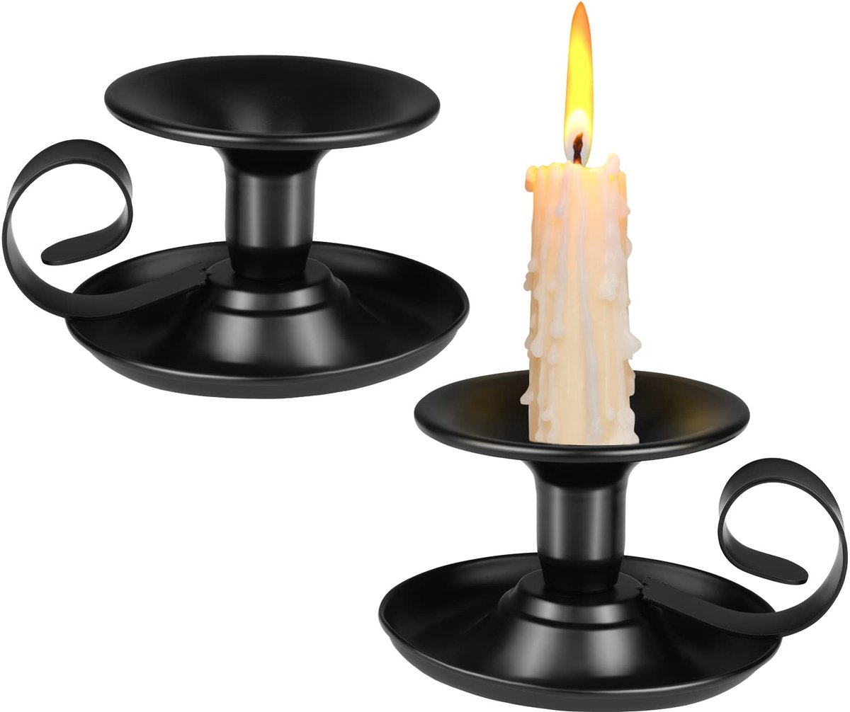 Ibenzoa Set van 2 Vintage Smeedijzeren Kandelaarhouder met Handvat voor Diverse Decoraties zwart