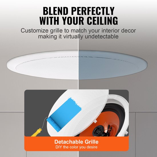 4-delig 8-Inch Plafondluidspreker, 100 Watt, Plafond- en Wandluidsprekersysteem, Impedantie 8 Ω, Gevoeligheid 89 Db, voor Woonkamers of Overdekte Veranda's — afbeelding 4