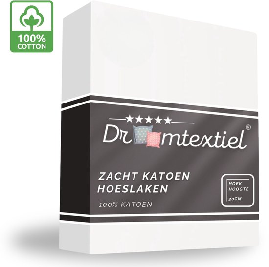 Droomtextiel Hoeslaken Wit - 180x200 cm - 100% Katoen - Perfecte Pasvorm - Heerlijk Zacht